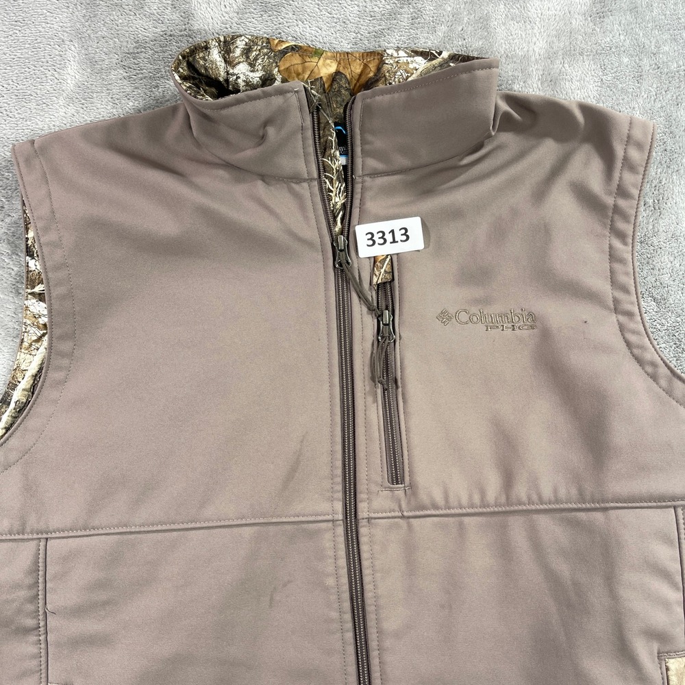 Columbia Softshell Vest Men XL Brown PFG Camo Trim Full Zip HM2775